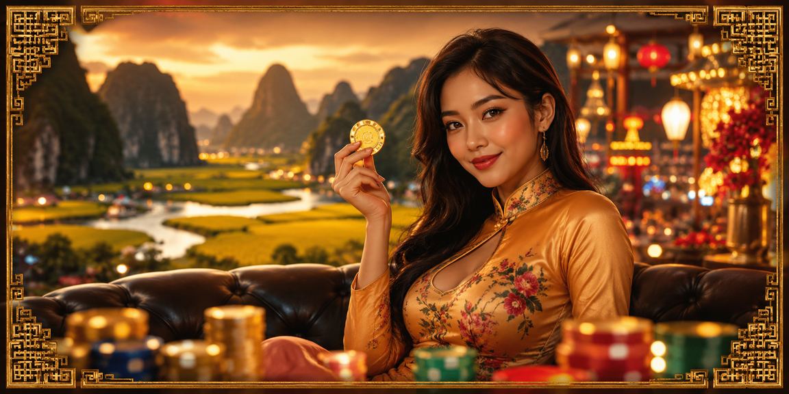 Cảnh chợ đêm Ninh Bình với người dùng truy cập nền tảng giải trí trực tuyến trên điện thoại